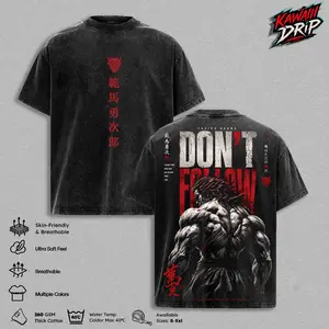 Yujiro Hanma Gym Vintage T-Shirt – Baki Graphic Tee Bodybuilding Anime Washed Shirt Double Printed Fitness Streetwear Top Oversized Heavyweight Cotton Workout Tee Unisex Gym Merch Apparel