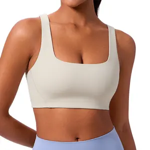 CRZ YOGA Butterlift Double Lined Square Neck Sports Bras for Women - Wireless V-Shaped Racerback Workout Yoga Bra Non Padded