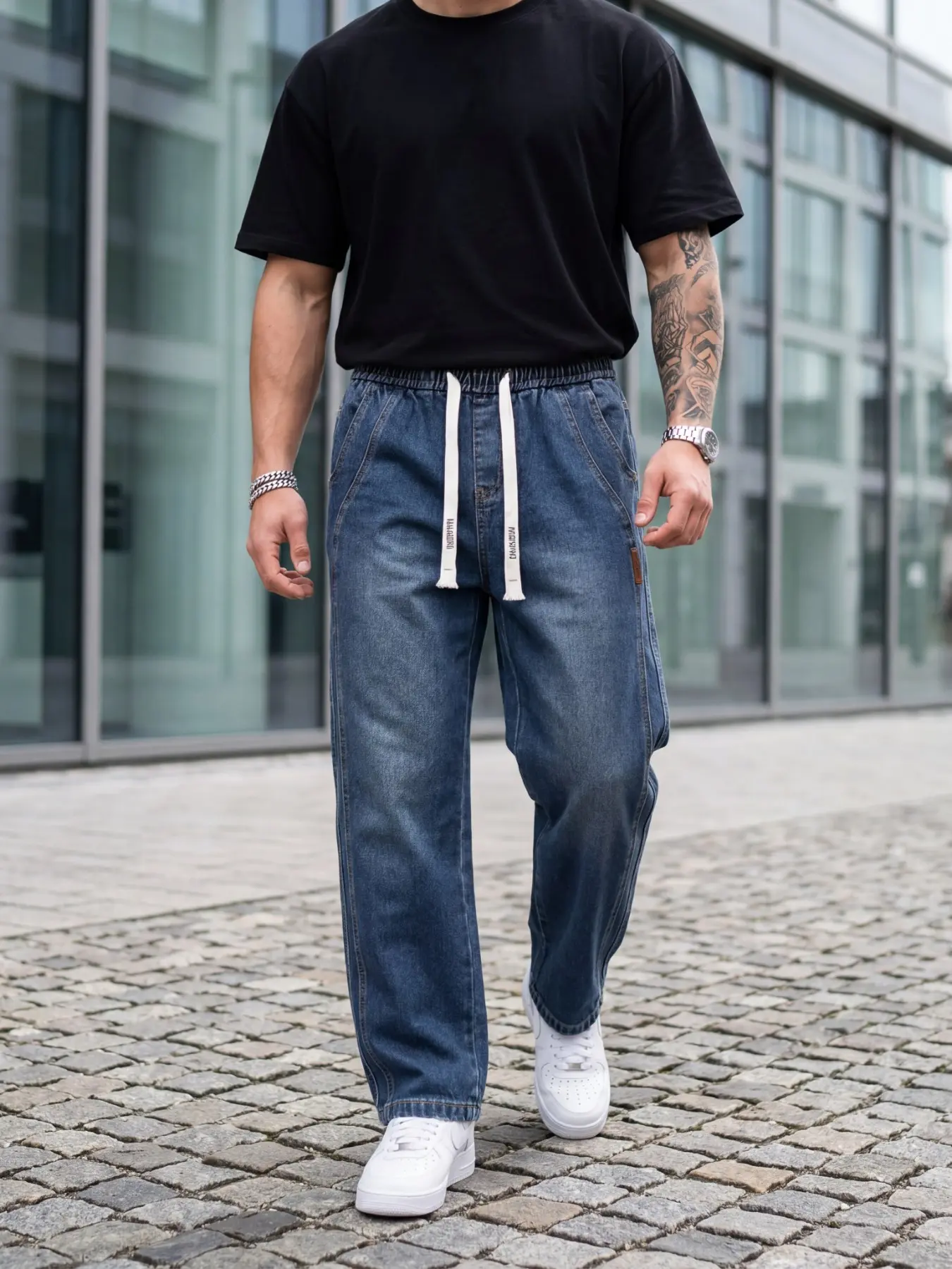 Men's loose-fit Baggy casual Plain soft denim jeans with multiple pockets, wide-leg style, Streetwear Pants, Menswear. Comfortable and fashionable, perfect for daily wear. If you prefer a loose fit, we recommend ordering one size up.