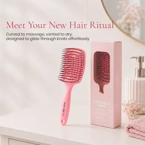 [RUBY VIBE CO] Loopback Comb,  Vented Hair Brush for Quick Drying and Effortless Detangling, Curved Detangling Hair Comb for Wet Hair Curly Hair, Thick Hair with Ergonomic Handle for Pain-Free Styling