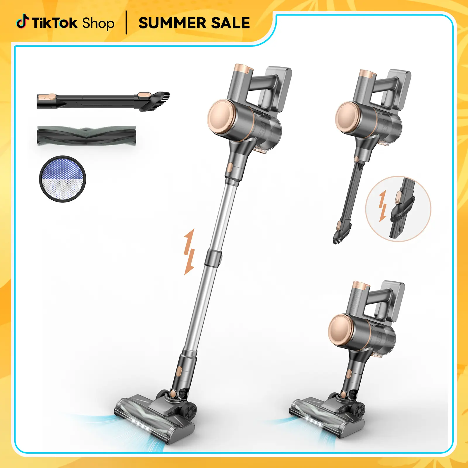 N8 Cordless Stick Vacuum Cleaner 25Kpa 40 Mins Runtime Lightweight Stick Vacuum,Self-Standing Rechargeable Vacuum Cleaners for Pet Hair,Carpet,Hardwood Floor Gold pet lovers Summer Sale