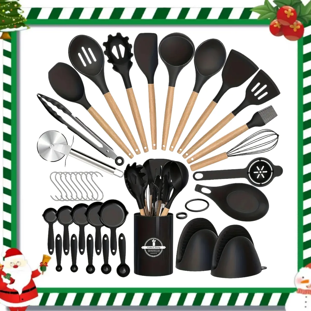 37-Piece Silicone Kitchen Utensil Set with Wooden Handles, Heat Resistant Cooking & Baking Tools, Durable and Easy to Clean Design, Kitchen utensils set, Kitchenware, Home and Kitchen, Home Kitchen Use