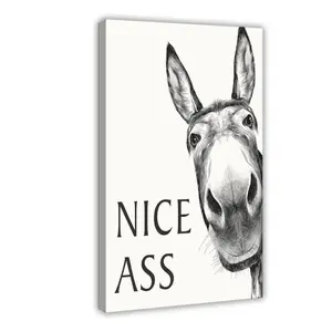 Framed Bathroom Wall Art Nice Ass, Donkey in Bathroom for Bathroom Wall Decor Farmhouse Home Bathroom Decor Sets Funny Bathroom Signs