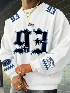 Men's Fashion Casual Sweatshirt Tops, Classic Minimalist Graphic Letter-Print Design, Round Neck Long-Sleeve Fitted Pullover in Thick Fabric, Suitable for All Seasons