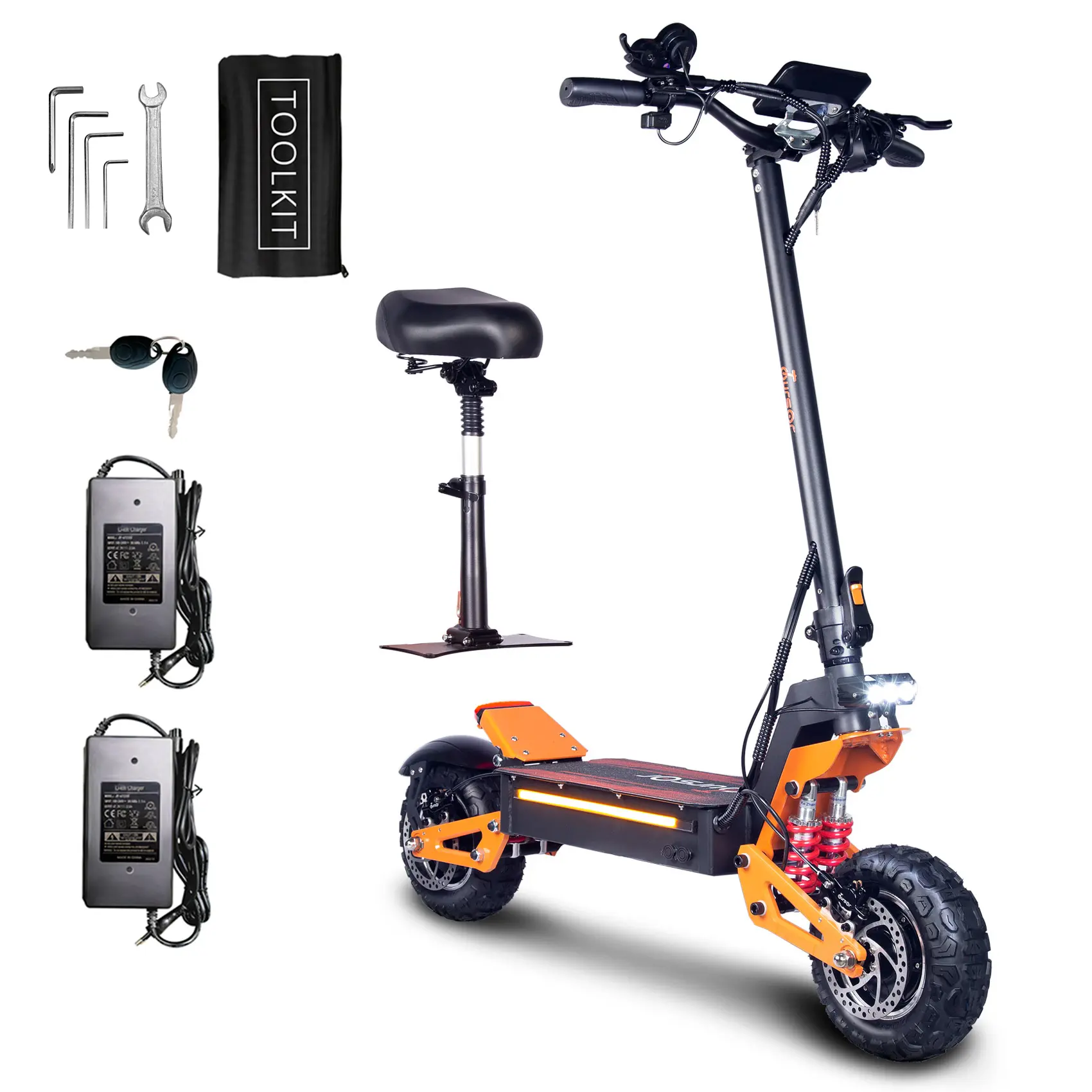 toursor Heavy-Duty Foldable Electric Scooter for Adults, Off-Road Aluminum Alloy Frame with Seat, 5000W Dual Motor, 40 MPH Top Speed, 50 mi Range, Foldable Scooter, 40Mph Top Speed, Motorized Scooters