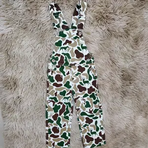 Camouflage deer dog duck printed denim overalls hunting kids boys boutique clothing