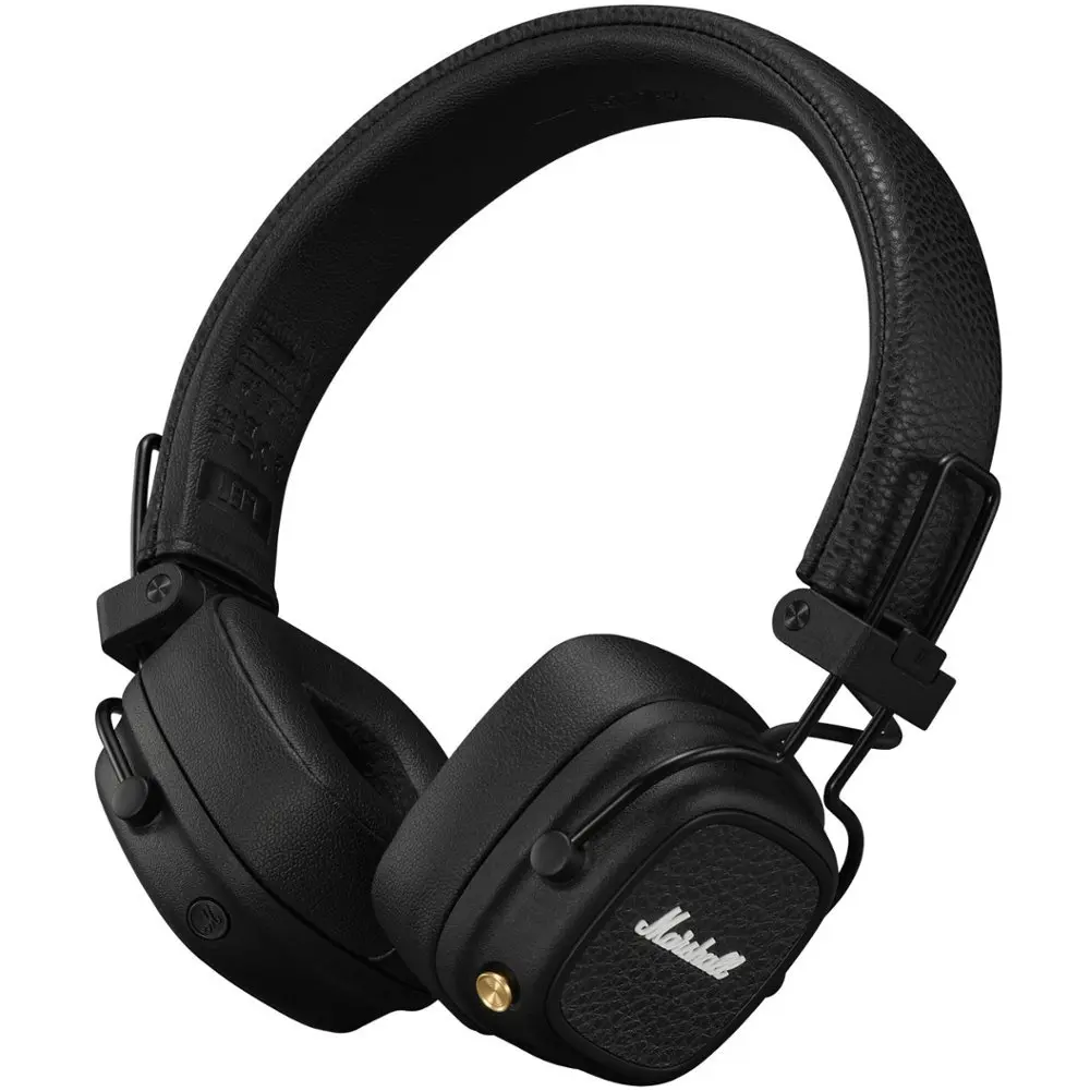 Refurbished Marshall Major V On-Ear Wireless Bluetooth Headphones - Black, Electronic Audio Device with Foldable Design, Cable Included for Wired Use, Ideal for Streaming