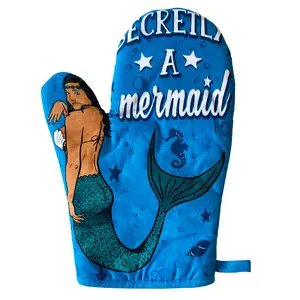 Secretly A Mermaid Oven Mitt Funny Sea Ocean Princess Novelty Kitchen Glove Funny Graphic Kitchenware Bakeware Novelty Cookware Multi