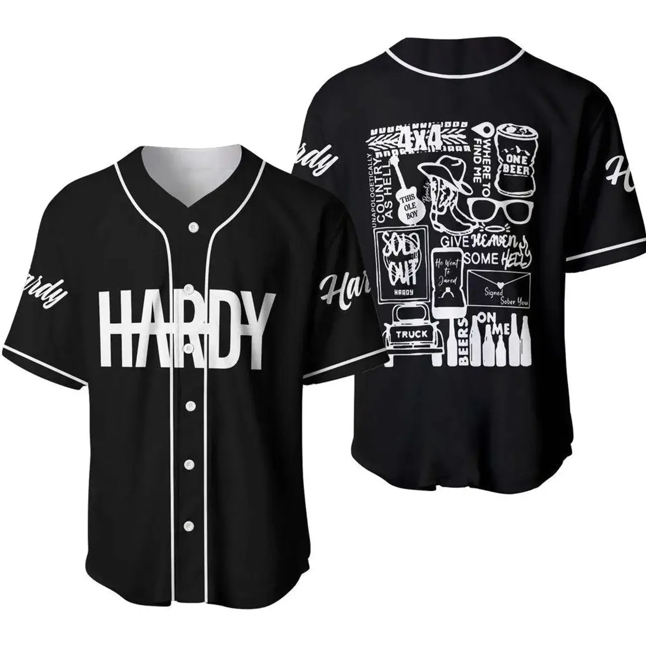 Hardy Baseball Jersey, Full Print Country Music Graphic Shirt, Vintage Casual Sportswear, Unisex Concert Fan Apparel