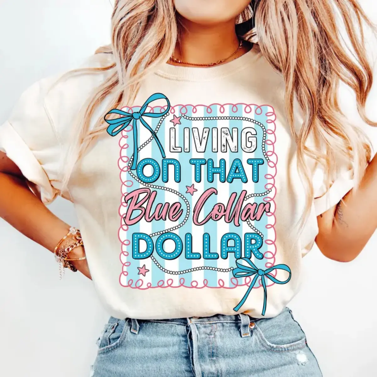 Blue Collar Dollar T-shirt , Preppy Western , Funny Country Shirt , Patriotic Western Coquette , Working Class Grey Fit