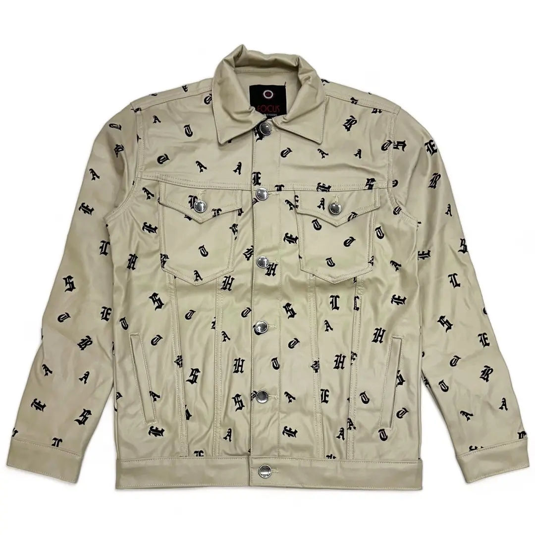 Focus (Tan "heartless leather print denim jacket)