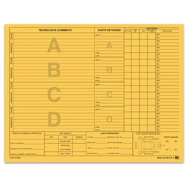 Heavy Duty Repair Orders – 11" × 8.5" 1-Part 90# Index Printed Stock Work Order Forms – Durable Auto Repair Documentation, Compatible with Dealership & Service Department Systems