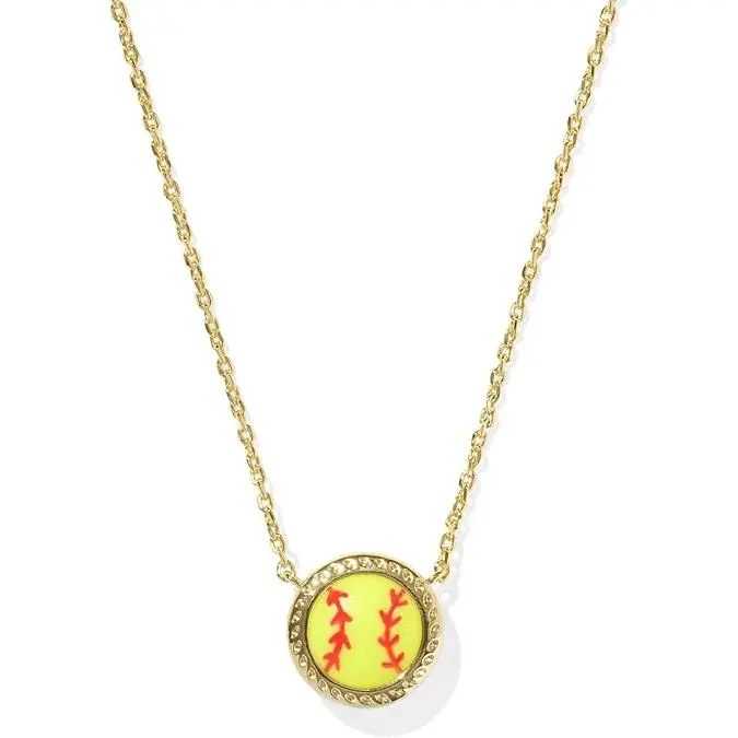 Kendra Scott Softball Short Pendant Necklace - Gold Chartreuse Magnesite 9608877955