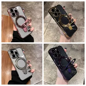 Gold Luxury Ultra-thin Phone Case Compatible with Magsafe for iPhone 16 16 Pro Max 15 PLUS 14 Pro 13 12 11 XS, Dual-layer Durable Shockproof Protective Case with Adjustable Stand, Built-in Camera Lens Protector and Scratch-resistant Design, Suitable as a