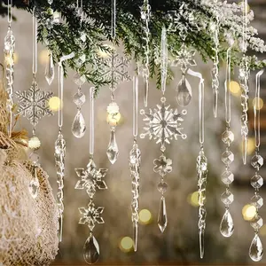 10 Transparent Ice Cone Crystal Decorations, Hanging Acrylic Christmas Snowflake Icicle Water Drop Crystals, Winter New Year Party Supplies