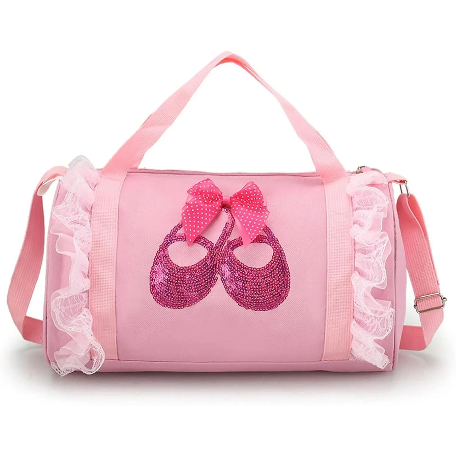 Girls' Cute Ballet Dance Children's Bag - 100% Quality Nylon Gym Bag, 12.5in Long, 7.48in High, Compact Lightweight Waterproof Duffle Backpack, Zip Closure, Tutu/Dance Gear Storage, Buckle, Bow Decor, Adjustable Strap, Sequined Shoes Compatible, Childrens