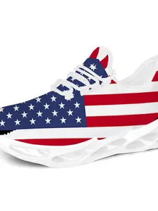 USA Flag Eagle Print Chunky Casual Sneakers, Lightweight Fashionable Non-Slip Breathable Shoes for Men, 4th of July Independence Day Theme