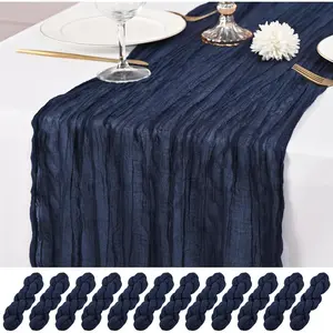 12 Pack 10Ft Navy Blue Cheesecloth Table Runners Rustic Gauze Romantic Long Sheer Fabric for Wedding Party Bridal Baby Shower