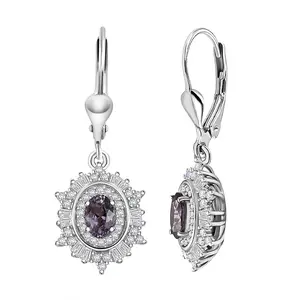 Royal Lavender Spinel and Moissanite 2.15 ctw Regal Spark Earrings in Rhodium Over Sterling Silver Christmas Gifts
