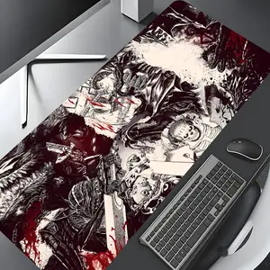 Bloody Berserk Warrior Design Large Gaming Mouse Pad,Aesthetic Desktop Drotection Pad,Washable Rubber Pad Non-Slip Lock Edge Multi-Size Mouse Pad Suitable For Home Office, Desktop Accessory, Desk Accessories