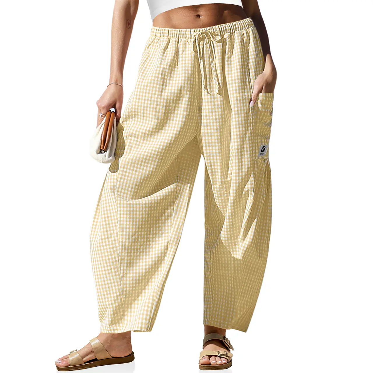 SS26 Collection】TARSE Womens Wide Leg Gingham Striped Plaid 