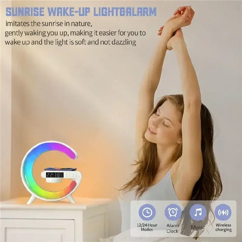 Multifunction Wireless Charger Stand Pad - RGB Light, Alarm Clock, Speaker Fast Charging Dock Station for Mobile Phones