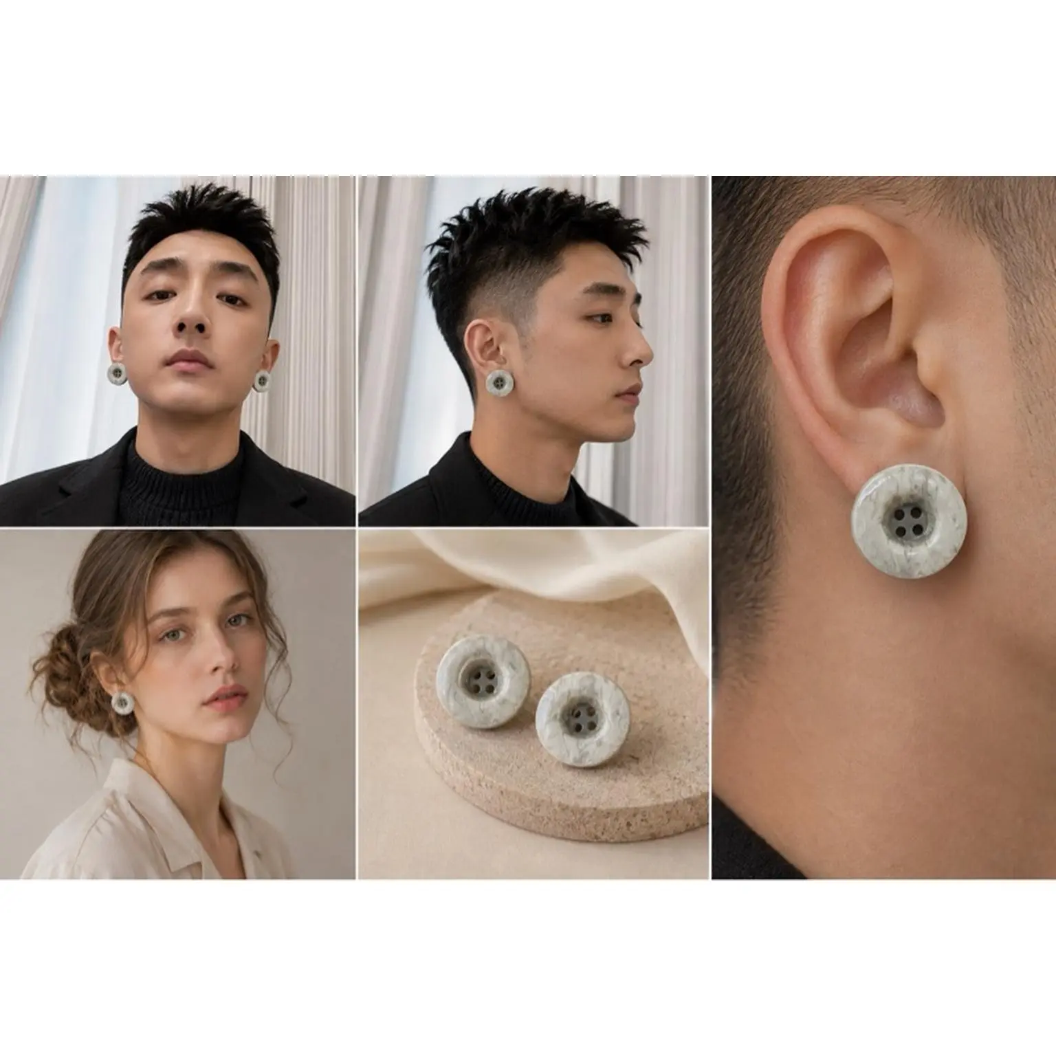 Cloud Veil Handcrafted Stud Earrings with Unique Swirl Patterns Eco-Friendly Resin Buttons Lightweight Comfortable Everyday Jewelry