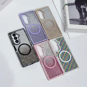 Double-sided frame drilled magnetic adhesive Protective phone case, Casing, glitter stickers, supports wireless charging, hard PC back panel protects the phone case, suitable for Samsung Galaxy Z Fold7, Z Fold6, Z Fold5, Cover, Accessories