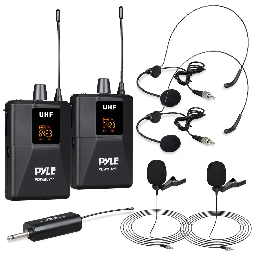 Dual UHF Wireless Microphone System with Headset & Lavalier | 2 Beltpack Transmitters, Receiver Base, USB Cable, LED Display, 8-Channel Selectable & 160ft Range - Plug & Play PA Audio System