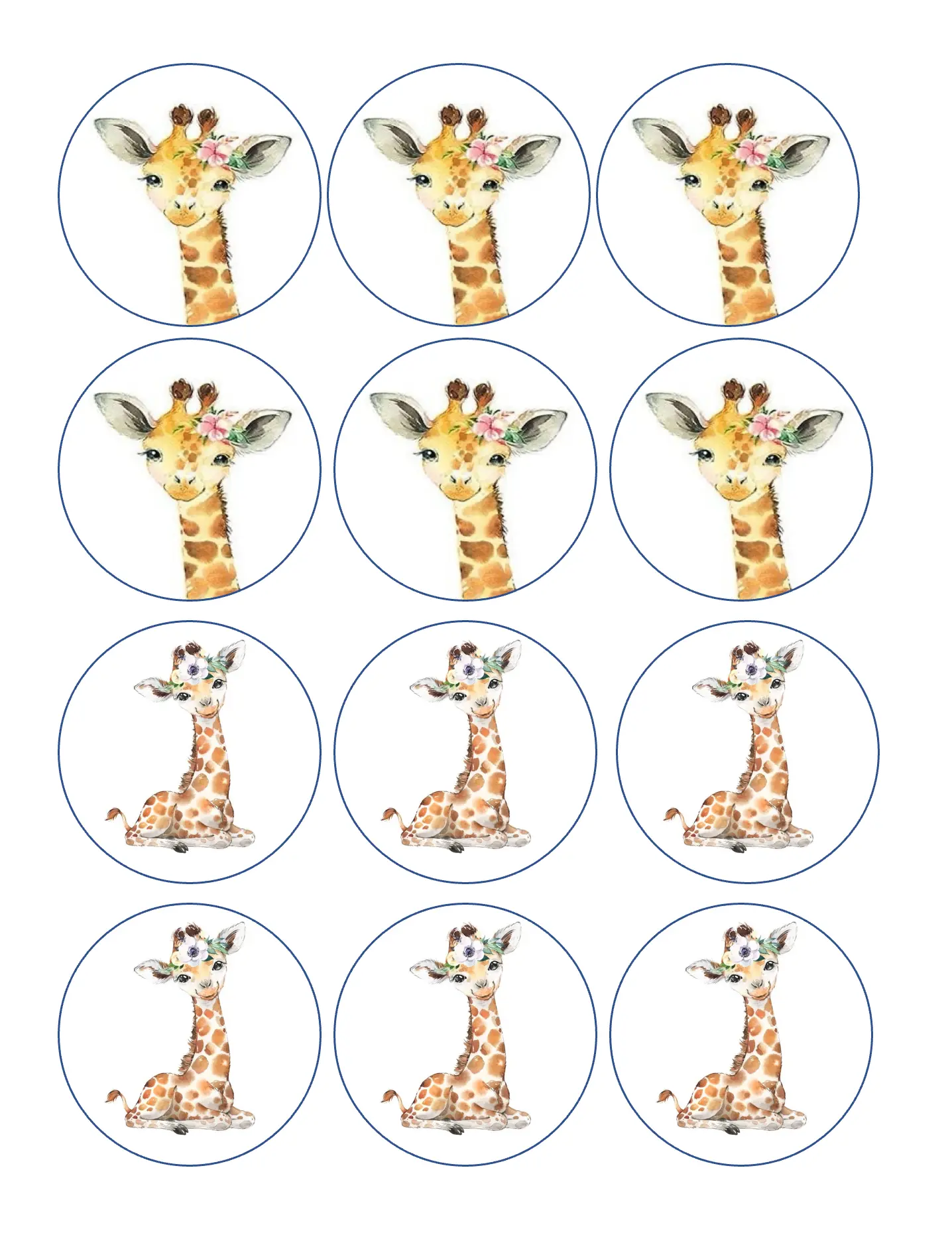 12-Piece Pre-Cut Edible Images Decor Set for Desserts, Drink Toppers - Multiple Sizes Available, Baby Giraffe Theme for Baby Shower
