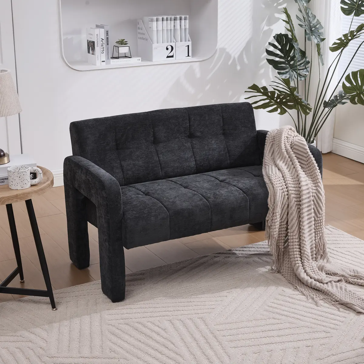 47" Chenille Modern 2-Seater Loveseat Sofa, Compact Upholstered Mini Couch with Deep Seat, Leisure Furniture for Living Room, Small Spaces, Chenille Modern Couch