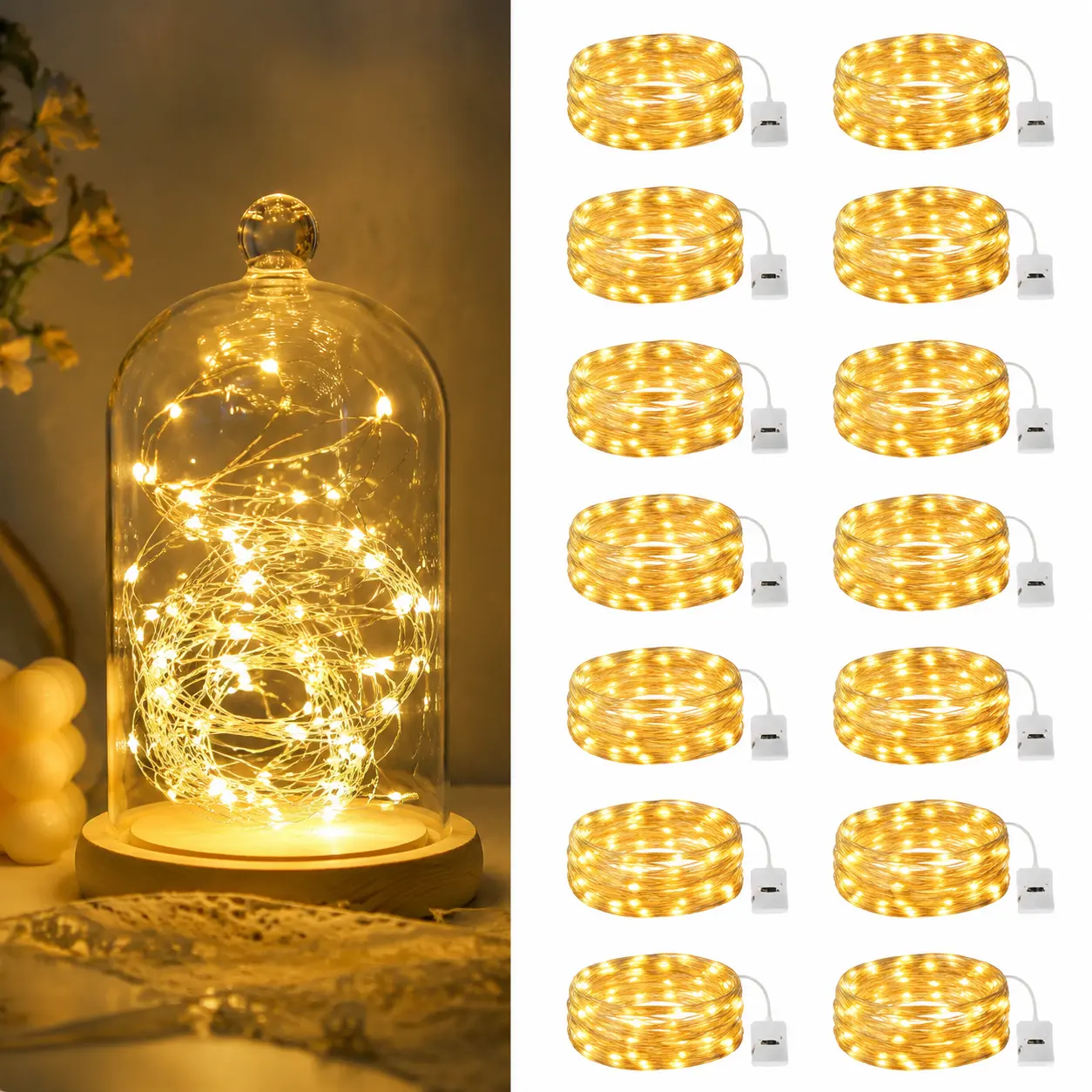 30/12 Pack LED Fairy Lights Battery Operated, 6.5FT Silver Wire Star & Moon String Lights with 20 LEDs, Warm White Twinkle Lights for DIY Crafts, Bedroom, Wedding, Party & Holiday Decor