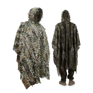 3D Leaf Green Camouflage Hooded Cloak Costume - Realistic Autumn Forest Design, Breathable Polyester Mesh, with Hood and Pockets - Suitable for Outdoor Activities, Bird Watching, Hunting, Stealth Games - Most Sizes (S-XL)
