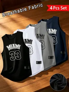 4-Pack Summer Quick-Dry Sleeveless Tank Tops, Sports Vest Top, Letter Print, Breathable Round Neck Workout Clothes, Comfortable Skin-Friendly, Ideal for Gym, Running, Home, Outdoor, Casual Wear