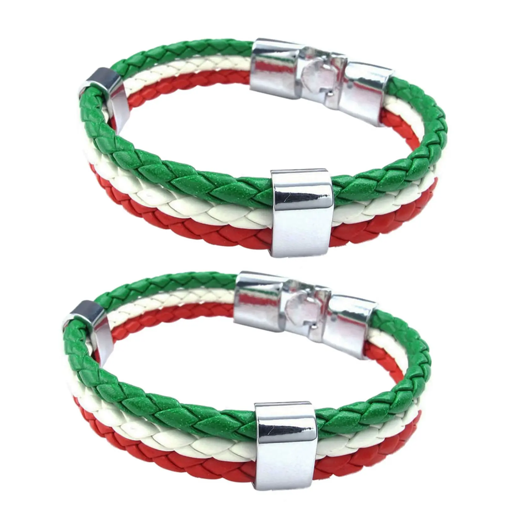 Unisex 2-Pack Italian Flag Bracelet - Casual PU Leather Alloy Bangle, 14mm Width, 23cm Length, Men's Women's Car Exterior Sticker Accent Accessory