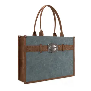 Wrangler Large Tote Bag for Women with Engraved Antique Silver Buckle and Concealed Carry Pocket High Capacity Everyday Use Commute Bag