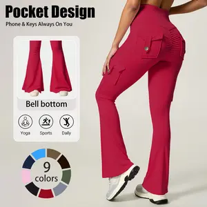 Women's Workwear-style Stretch Slimming Wide-leg Leggings with Hidden Pockets, High-waisted Cuffed Workwear Design, No Front Seam, Suitable for Gym, Yoga, and Outdoor Cycling Wide-leg Activewear Pants