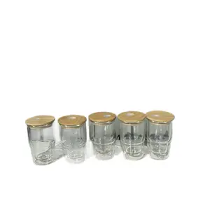 3oz Shot Glasses Snowglobe with Bamboo Lids 5pk Clear Glass Tumblers for Parties and Events
