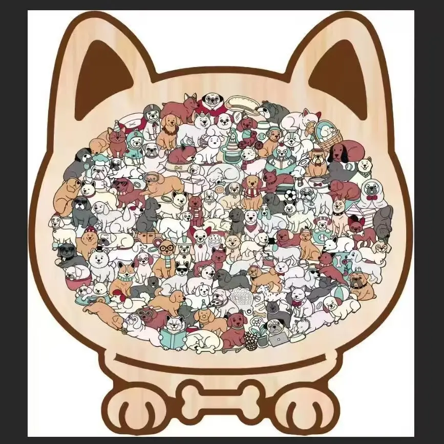 High Difficulty Dog Wooden Puzzle, Wood Puzzles, Creative Puzzle, Cute Puppy Pattern, Desktop Decoration, Pet Puzzle Ornament, Cat and Dog Design, Animal Shape Puzzle, Party Must-Have Collection, Puzzle Game