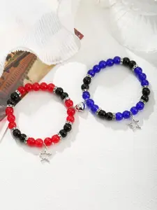 Colorful Glass Beads Bracelet Set, Beaded Bracelet, Heart Magnetic Clasp Design, Star Pendant Charm, Perfect Gift for Couples & Friends