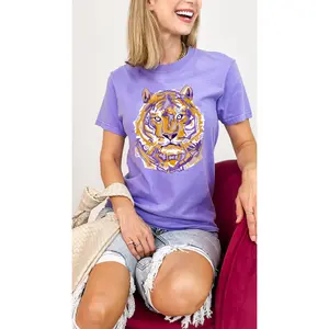 Layered Purple & Gold Tiger Graphic Tee