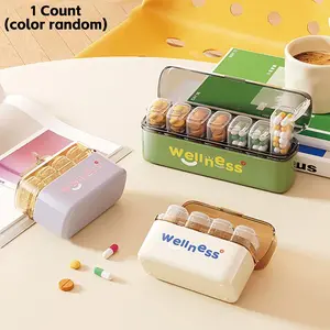 Portable pill dispenser with 4-compartment/7-compartment vitamin organizer, holds a large number of supplements, features anti-mixing and wide opening design for easy access to medication