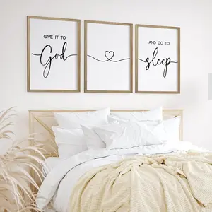 Heiple Give It to God and Go to Sleep Sign Set of 3 Above Bed Wall Decor Farmhouse Bedroom Decor Wood Framed Art Rustic Master Bedroom Essentials Home Decoration (Brown, 11"x14")