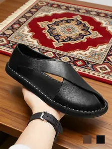 Men's Cross Strap Arabic Sandals Lightweight Flexible Cushioned Non-Slip Whipstitch Retro Wide Width Fisherman Sandals Closed Toe Crossover Straps Flat Walking Shoes Casual Beach Vacation Summer Brown Black Vegan Leather Big Size 11-15 Outdoor Hiking