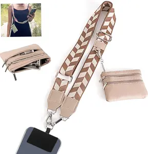 Strap for Phone with Wallet Crossbody, Adjustable Phone Lanyard with Wallet, Phone Strap with Zippered Pouch, Crossbody Phones Lanyards, Khaki