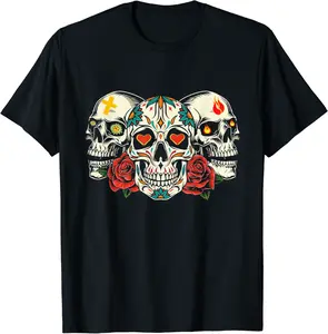 Sugar Skull Day Of The Dead Bone Head Mexican Gothic Art T-Shirt - Ronniemu Shop 70B09B287JQB
