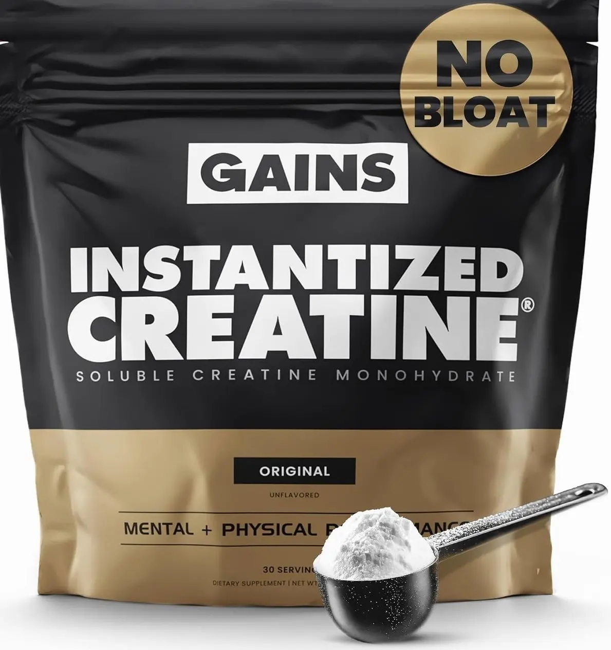 Gains in Bulk Instantized Creatine Monohydrate for Men & Women, Soluble Creatine Powder, Supports Muscle Building, Strength and Performance, Bodybuilding Supplements, Unflavored, 30 Servings