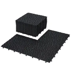 12Pack, Interlocking Deck Tiles Plastic Waterproof Outdoor All Weather Anti-slip Bathroom Shower Balcony Porch Strong Weight Capacity Upto 440 LBS, Pebble Stone Pattern,12 x 12 Inch Black