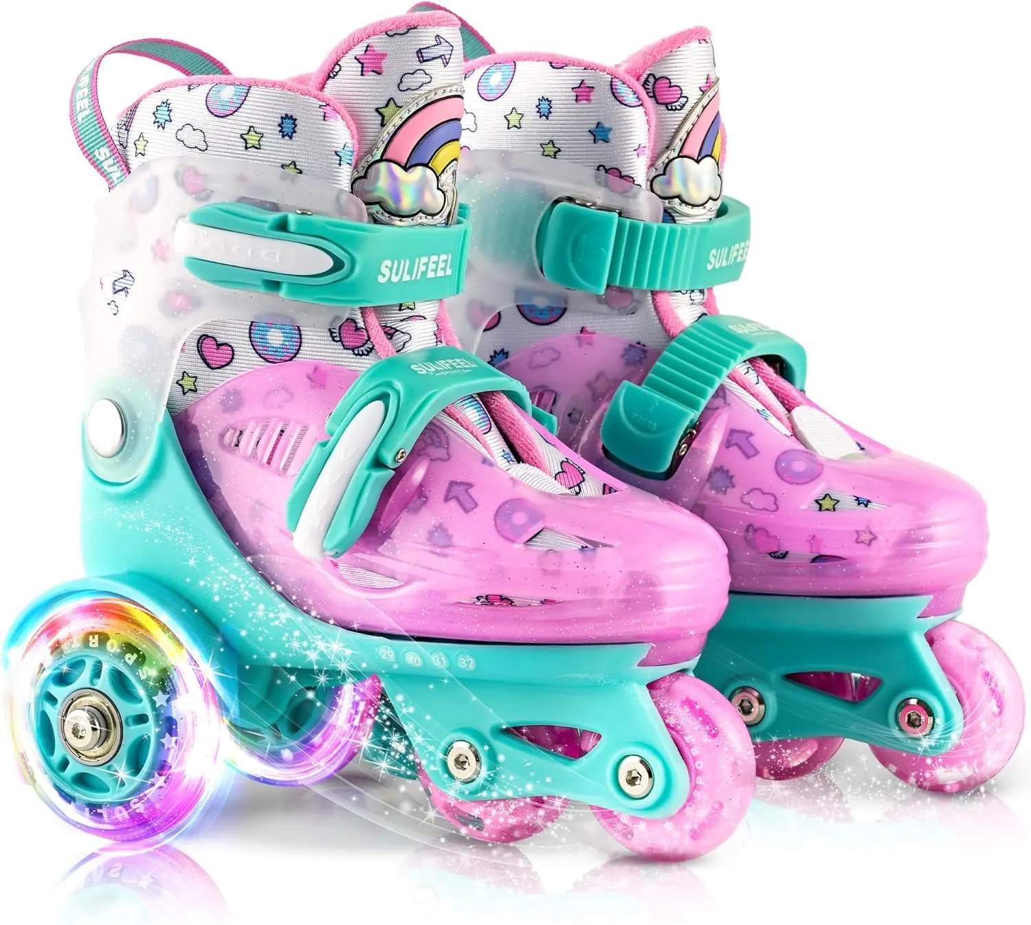 SULIFEEL Adjustable Beginner-Friendly Roller Skates - 3-Point Balance Design, Glowing LED Wheels, Indoor Sports Use, Sporty Playful Women's Kids' Roller Skates, Glowing Led Wheels Women's Roller Skates, Playful Women's Roller Skates