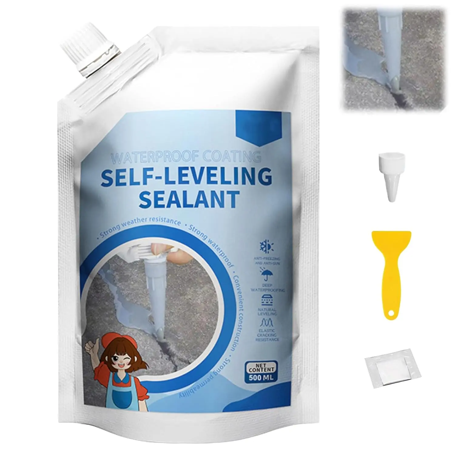 2025 Concrete Crack Filler & Cement Crack Repair Adhesive, 500g Liquid Waterproof Sealant with Super Strong Adhesion, Quick-Dry Self-Leveling for Roofs & Walls